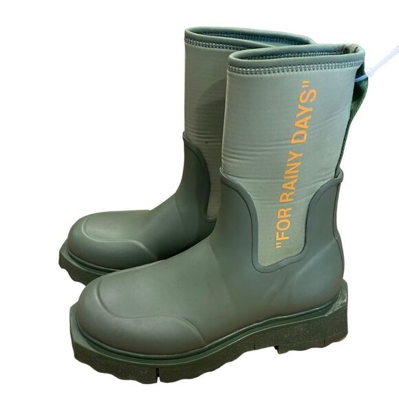Revolve OFF-WHITE For Rainy Days Zip-tie Rubber Rain Boots in Green - Picture 3 of 12